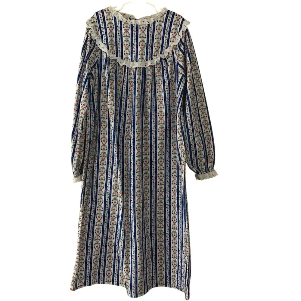 Girls Lanz of Salzburg Heart Fairisle Long Flannel Nightgown Feminine Trim 10/12